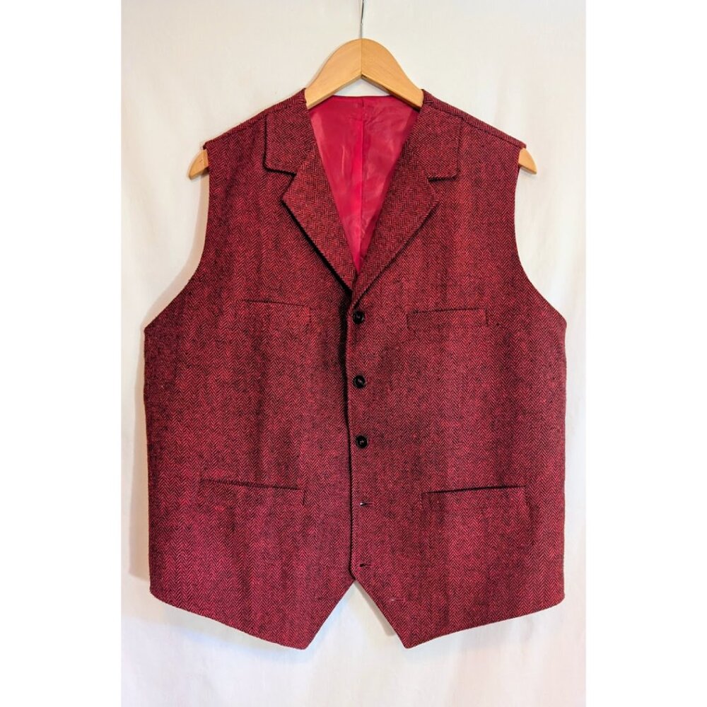 Men’s Red Herringbone Tweed Wool Vest